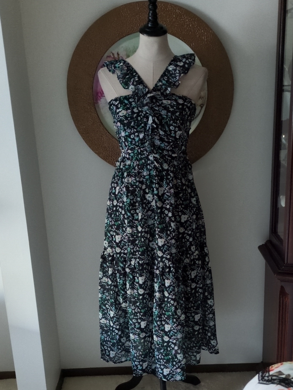 Grace Karin Gorgeous Floral Tiered Midi Dress with Ruffled Straps.